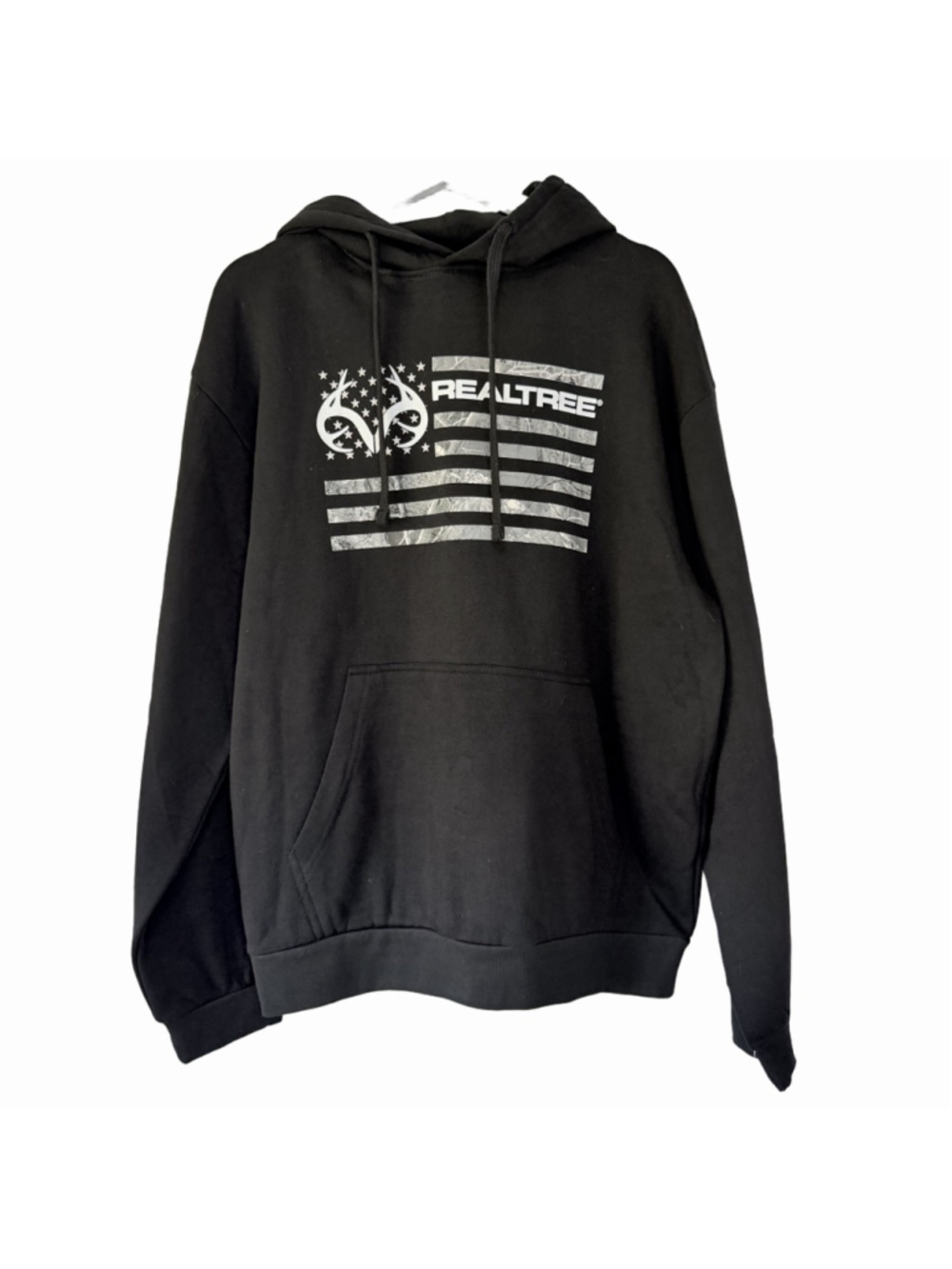 Realtree New Black Gray Flag Logo Hoodie Men's Size Medium Sweatshirt